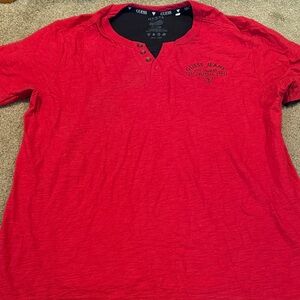 GUESS Red Short-Sleeve Henley with Chest Logo